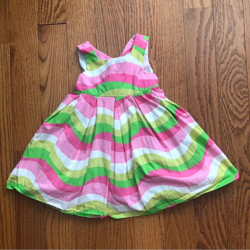 MAGGIE & ZOE A-Line Waves Pattern Pink Green White Dress Girl’s Size 24 MO